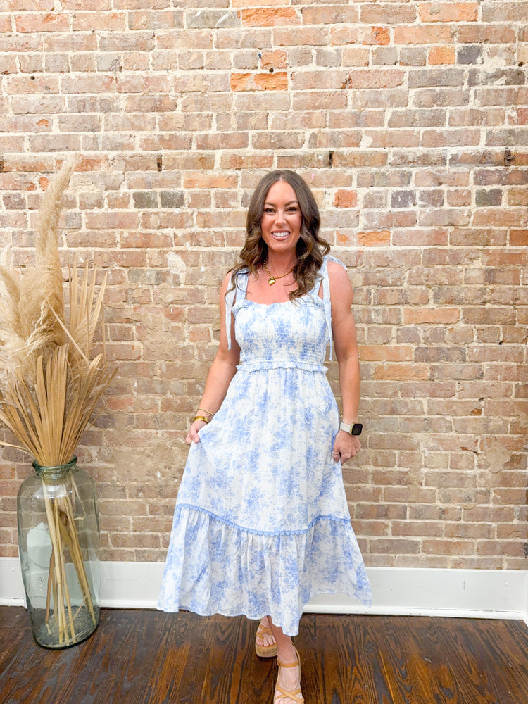 Addy Floral Ruffle Trim Dress-Blue
