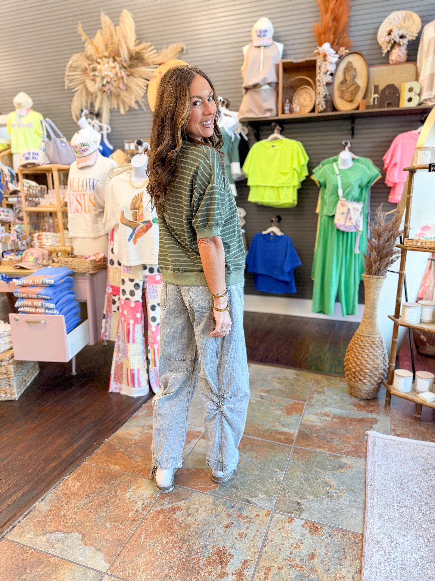 Hazel Striped Top-Olive/Green