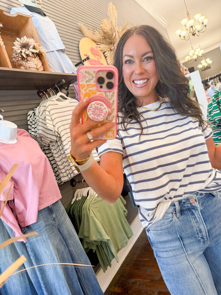 Gabi Oversized Striped Top-Blue