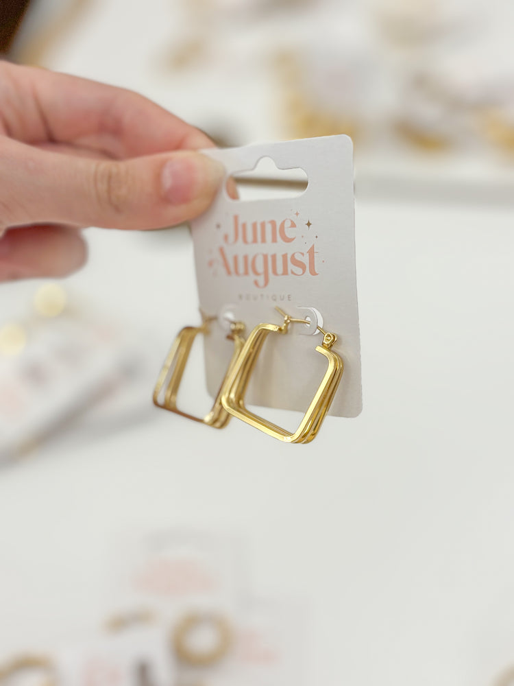 Non-Tarnish Triple Square Hoops