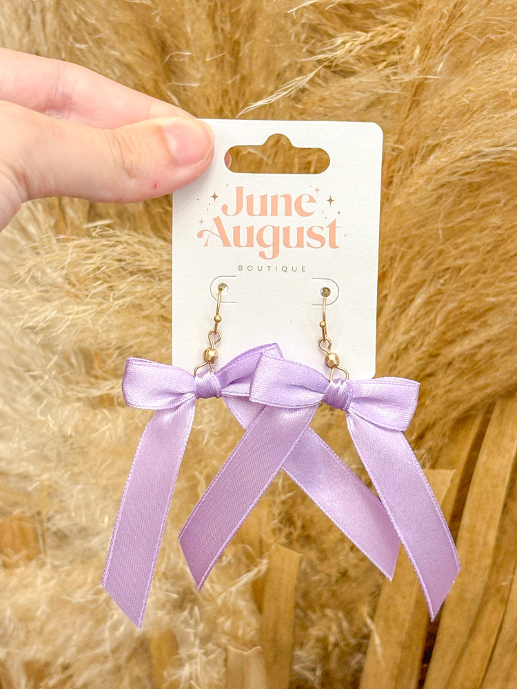 Purple Ribbon Bow Earrings