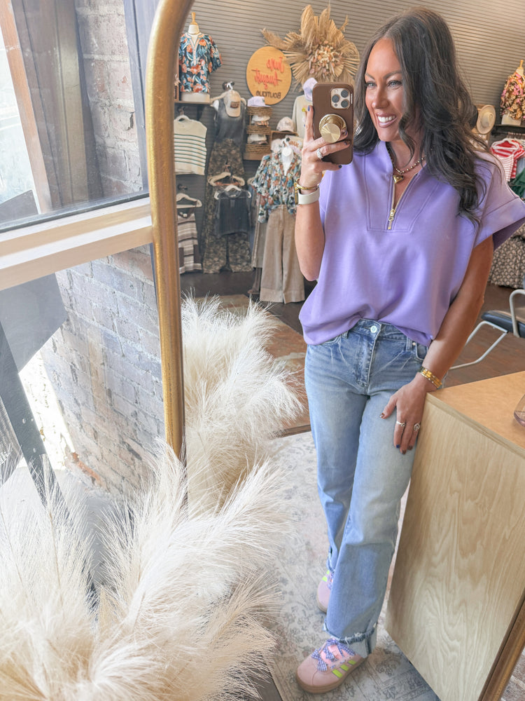 Jennifer Scuba Half Zip Top-Lavender