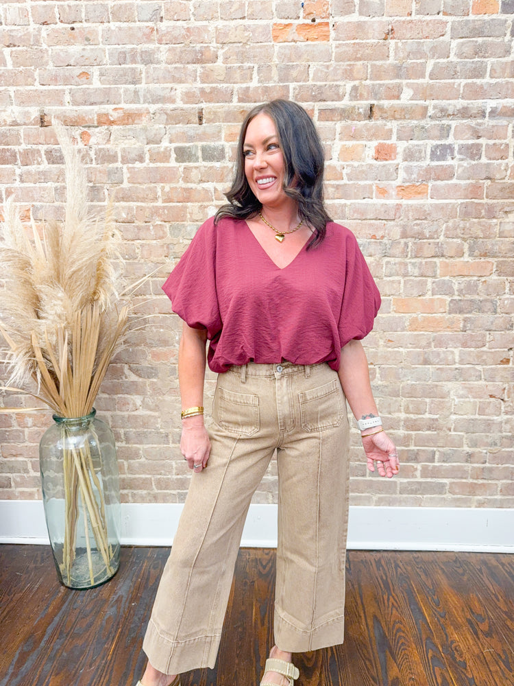 Polly Cropped Bubble Top-Wine