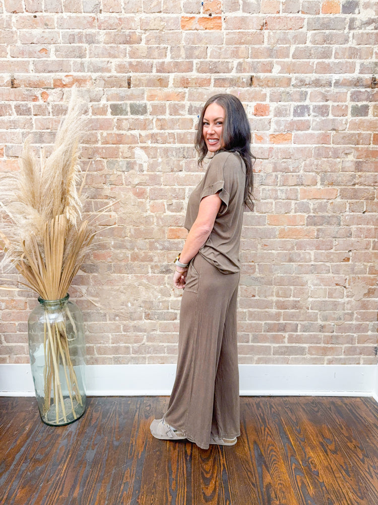 Riley Washed Ribbed Set-Brown