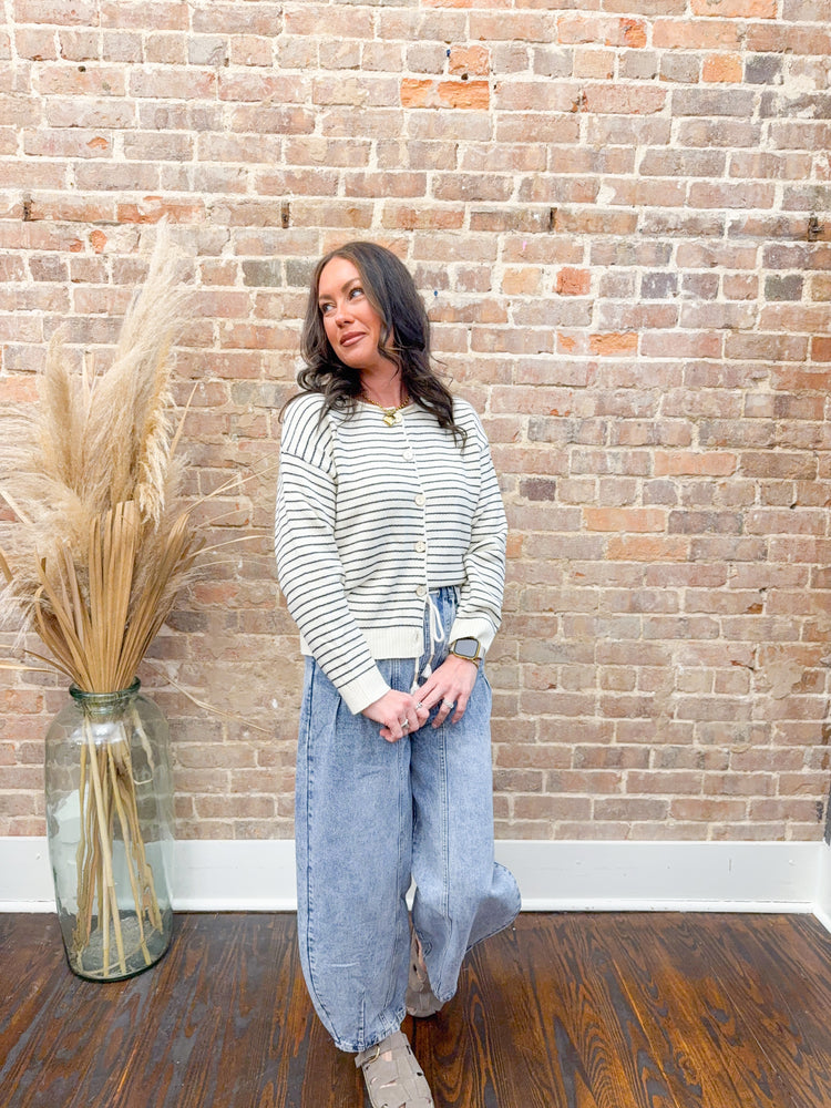 Avalee Striped Cardigan-Cream