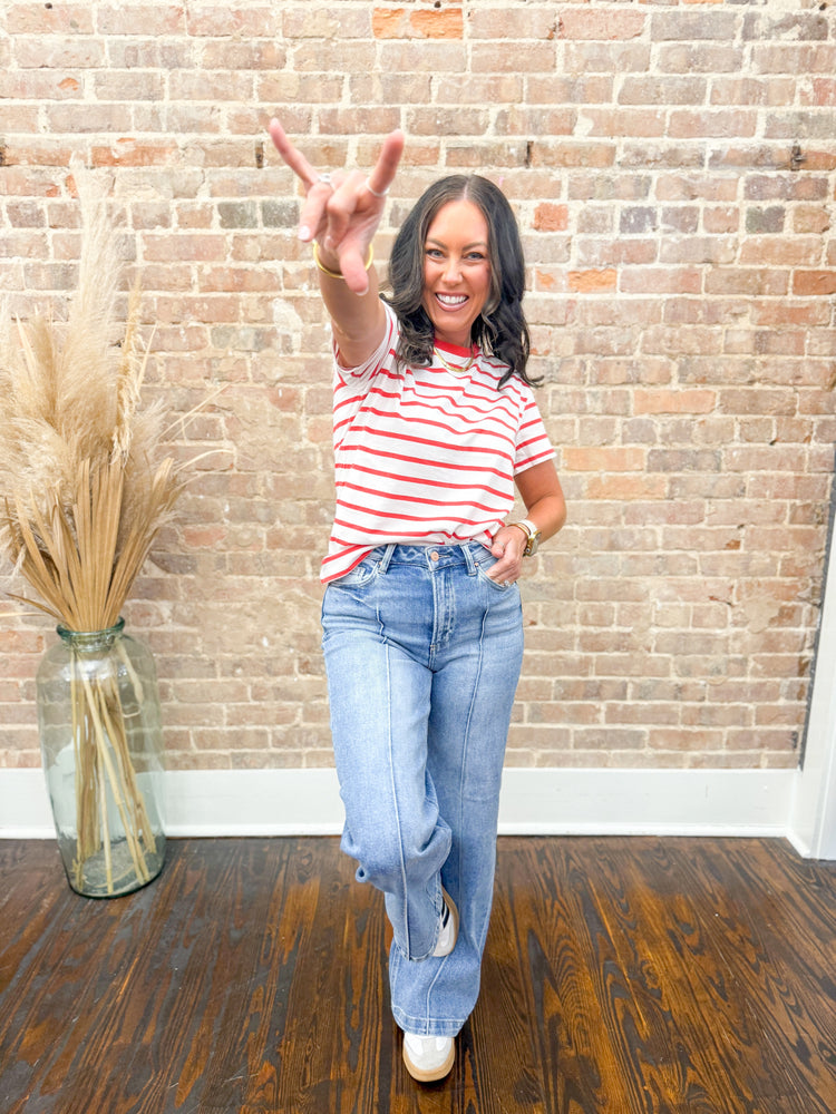 Gabi Oversized Striped Top-Red