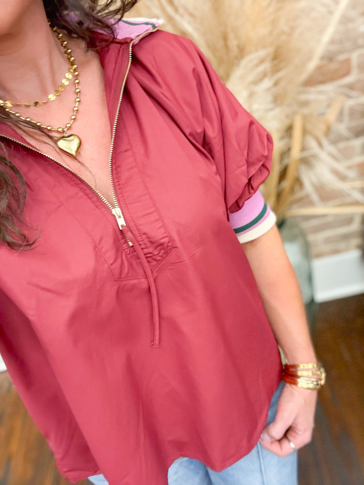 Raegan Collarded Top-Burgundy