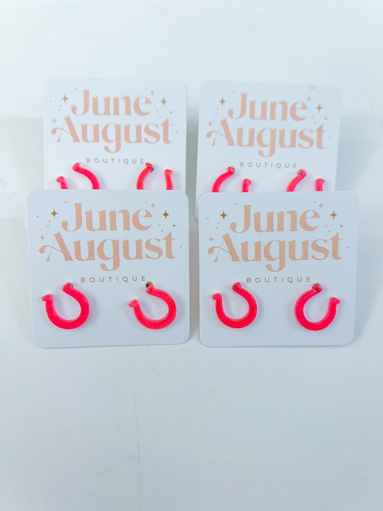 Pink Horse shoe Stud Earrings