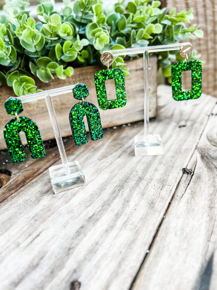 Claire Emerald Glitter Rainbow Earrings