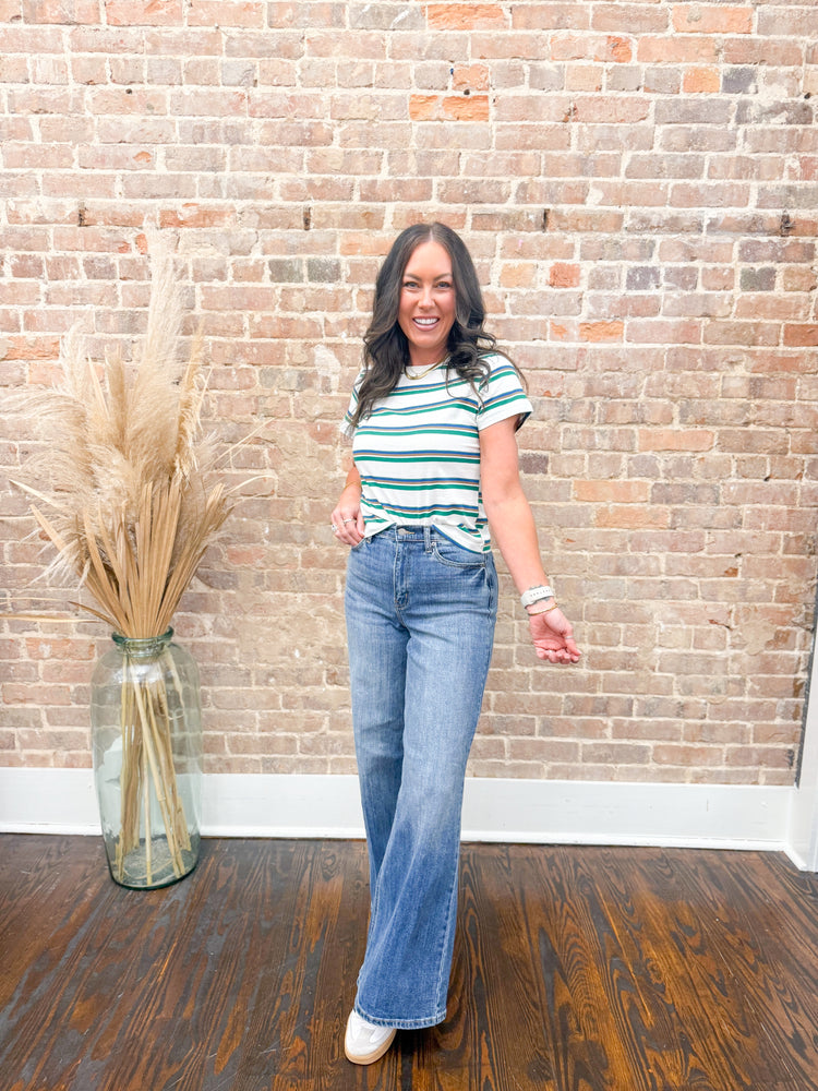 Lynette Striped Knit Top-Blue