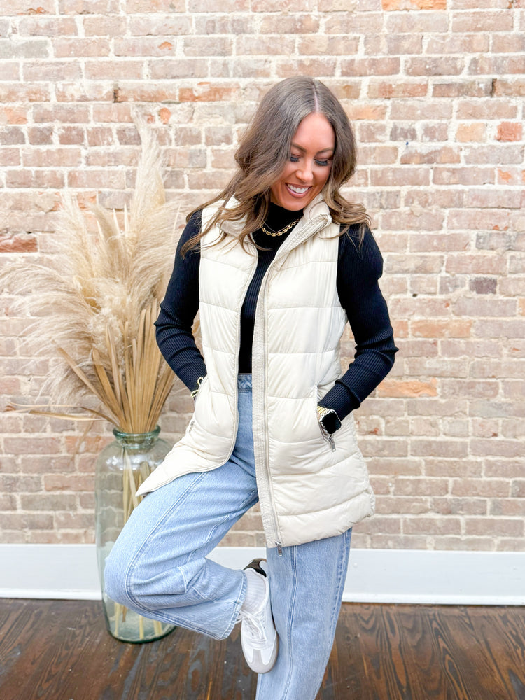 Kinley Longline Puffer Vest-Cream