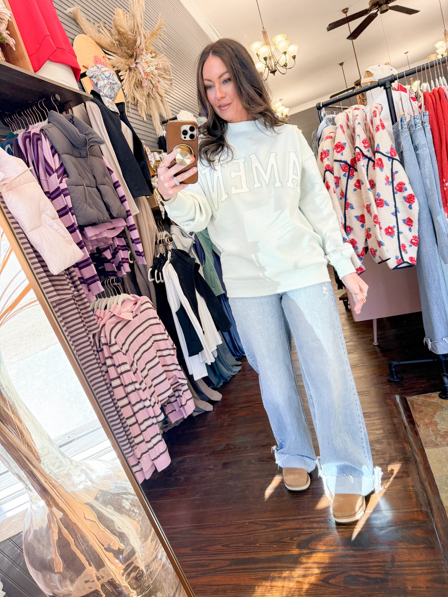 Amen Mock Neck Sweatshirt-Ice Green