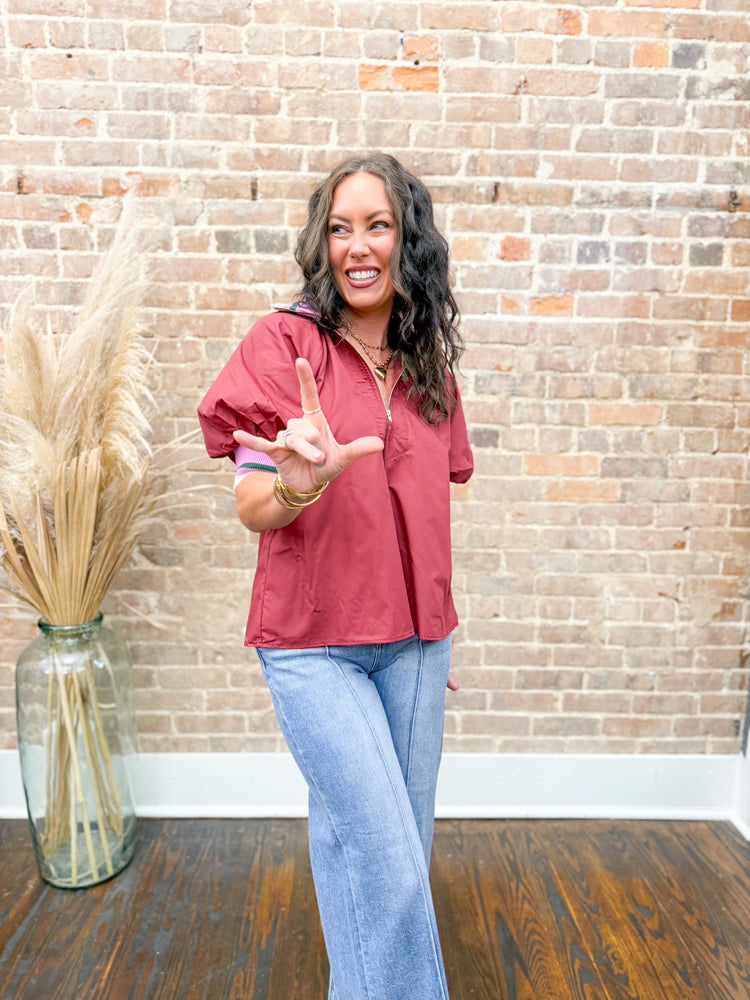 Raegan Collarded Top-Burgundy