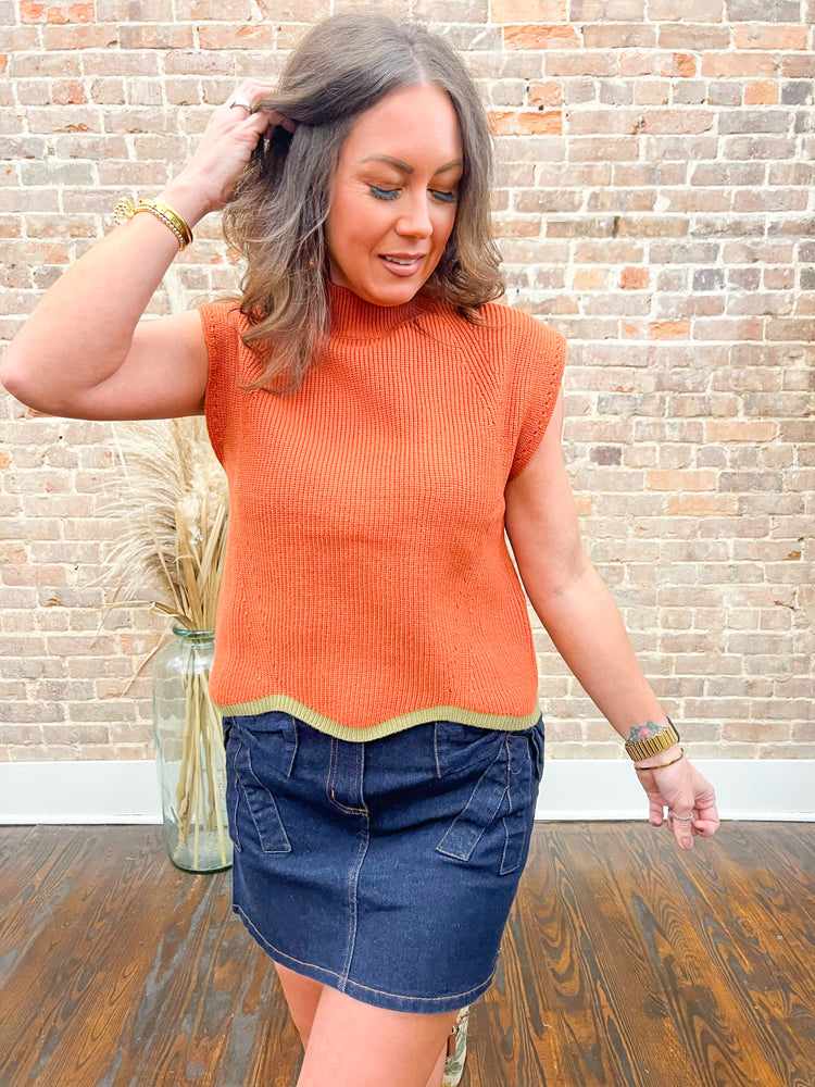 Savannah Mock Neck Sweater -Pumpkin