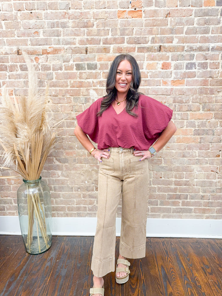 Polly Cropped Bubble Top-Wine