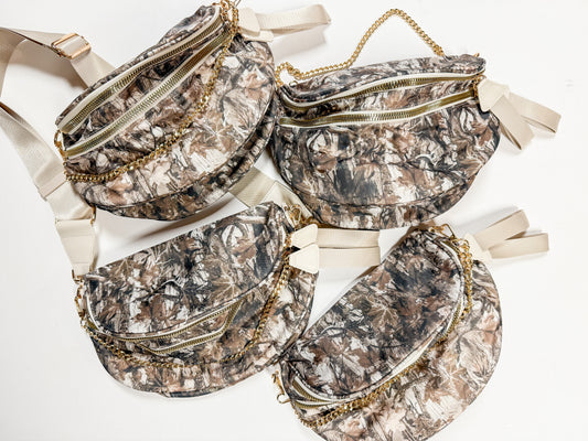 Camo Double Zipper Crossbody Bag