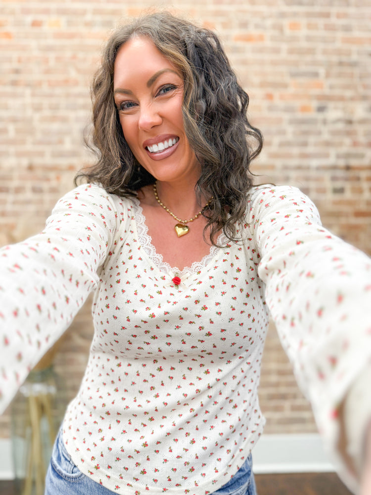 Everlee Printed Top-Cream