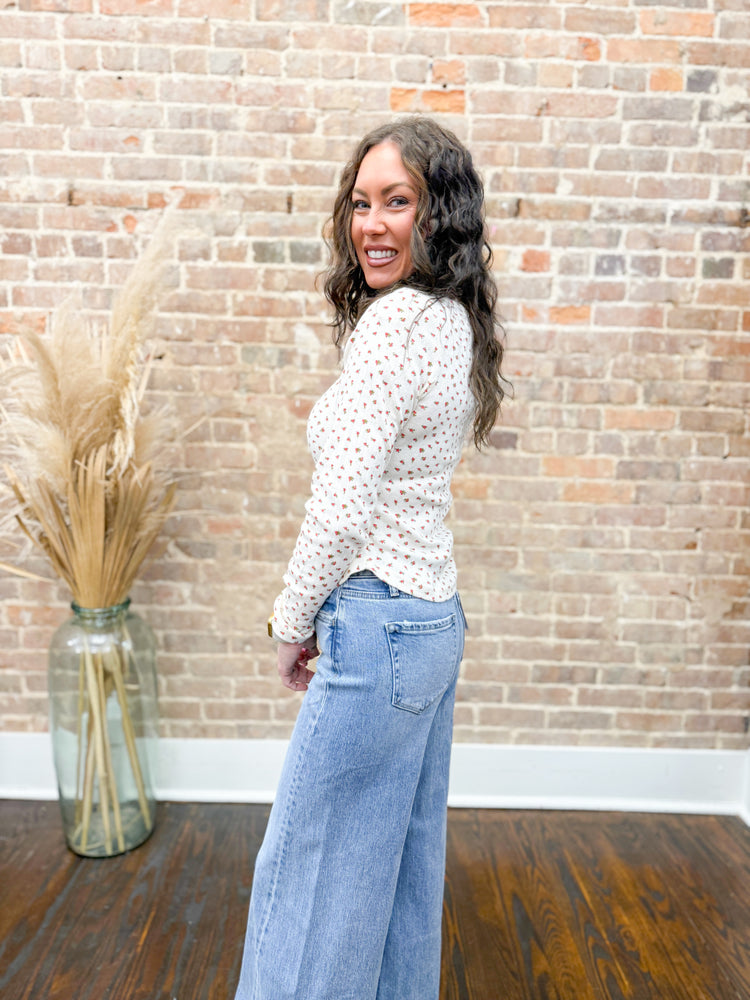 Everlee Printed Top-Cream