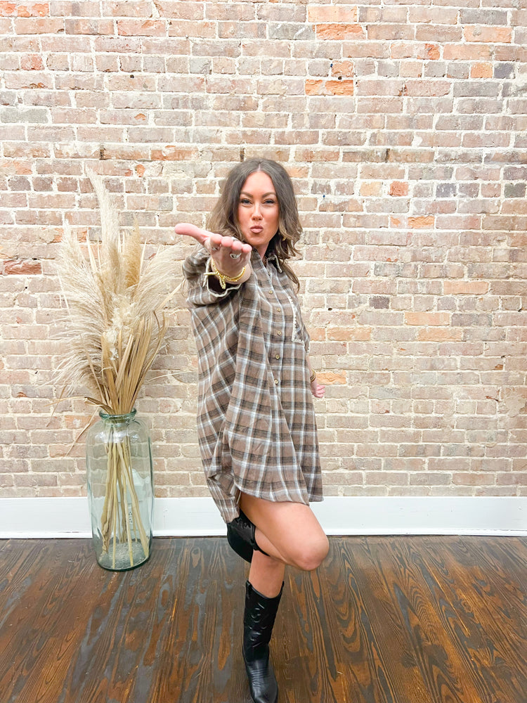 Stella Flannel Dress-Mocha