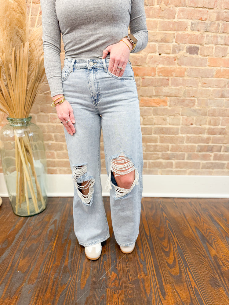 Jessie Distressed Wide Leg Jeans