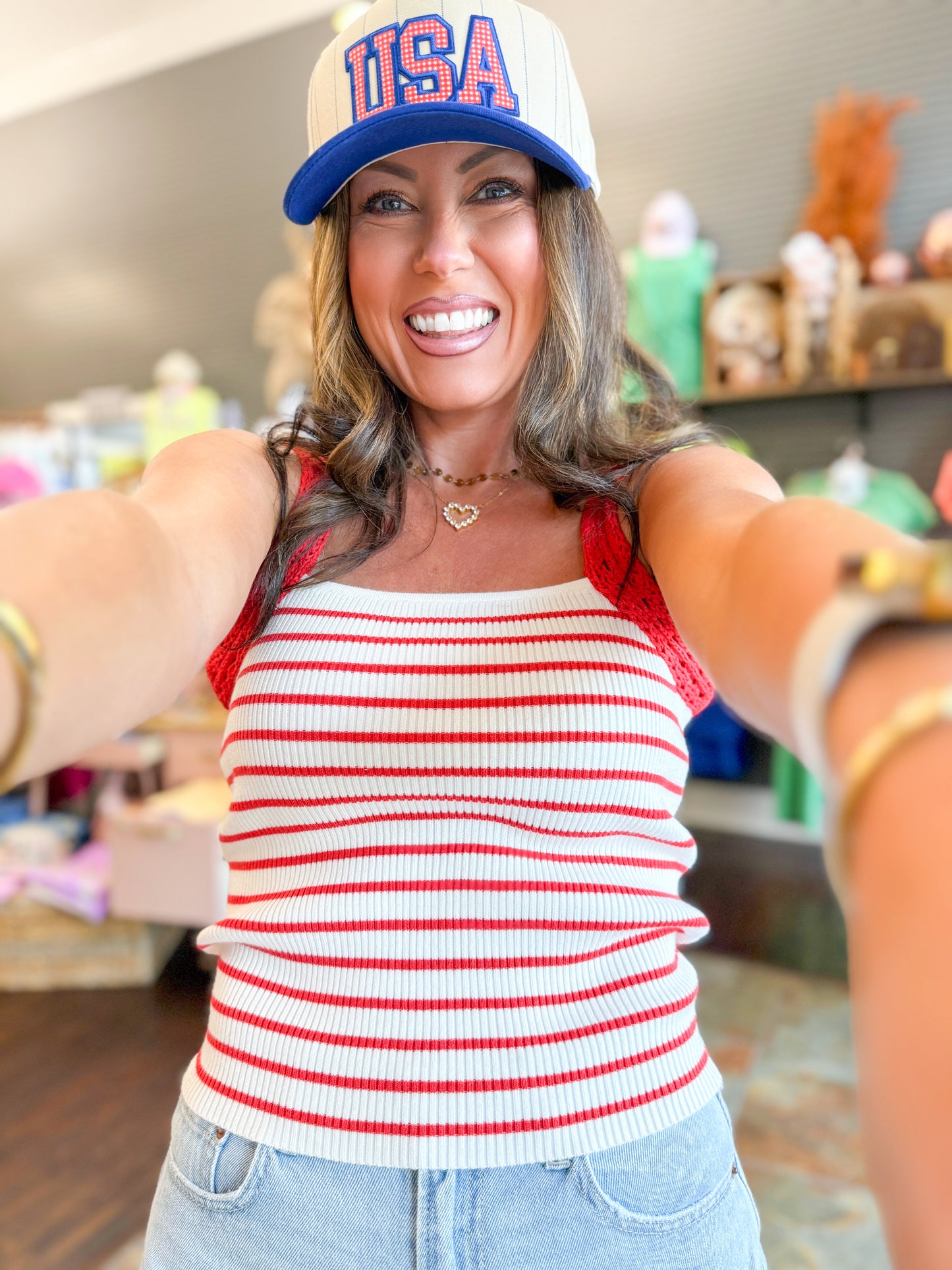 Rumi Striped Top-Red
