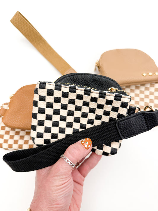 Wonderlust Woven Checkered Wristlet