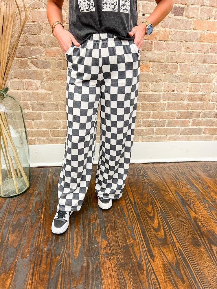 Devyn Checkered Pants-Black/White