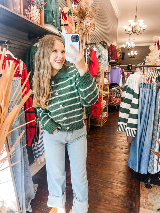 June Striped Cardigan-Green