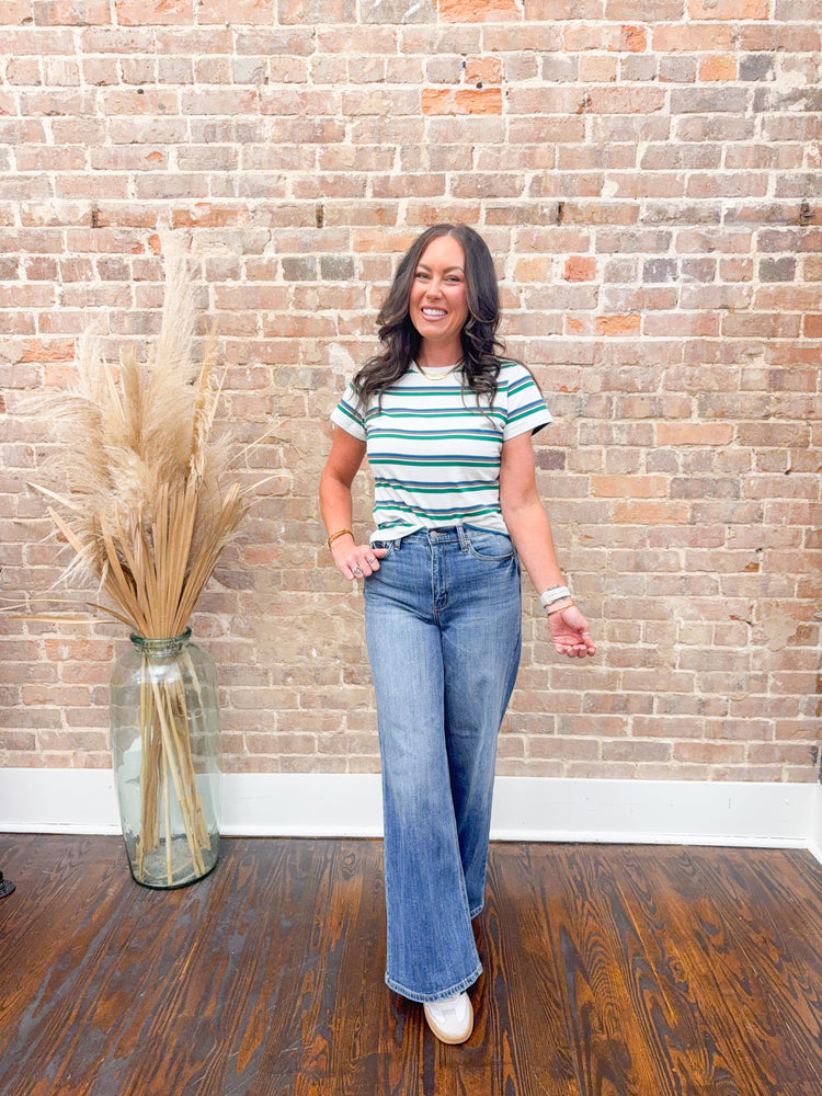 Lynette Striped Knit Top-Blue