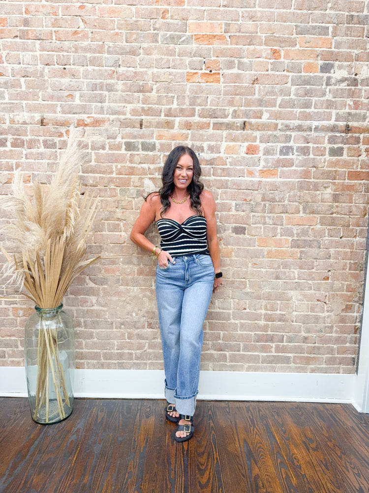 Cara Striped Tube Top-Black