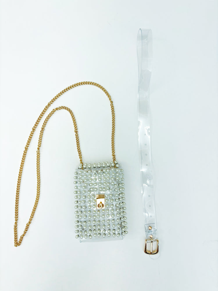 Clear Pearl Crossbody Purse