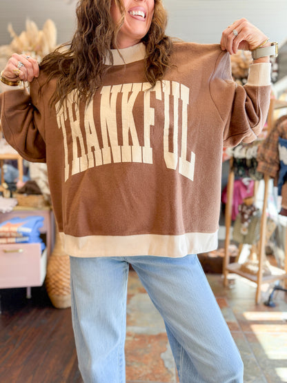 Thankful/Fawn Print Mock Neck Sweatshirt