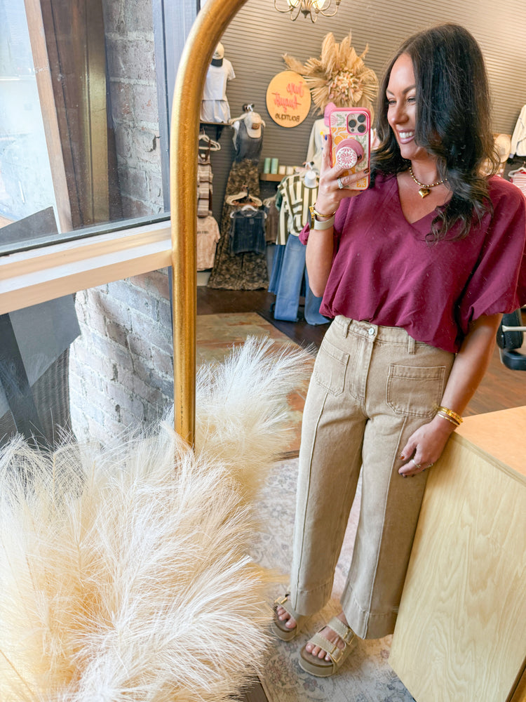 Polly Cropped Bubble Top-Wine