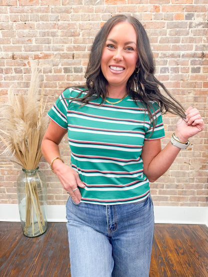 Lynette Striped Knit Top-Green