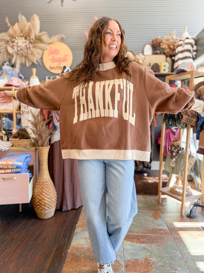 Thankful/Fawn Print Mock Neck Sweatshirt
