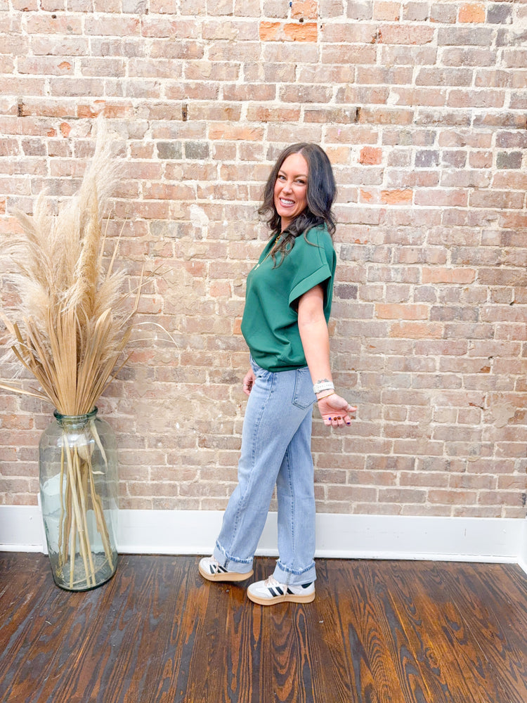 Jennifer Scuba Half Zip Top-Green