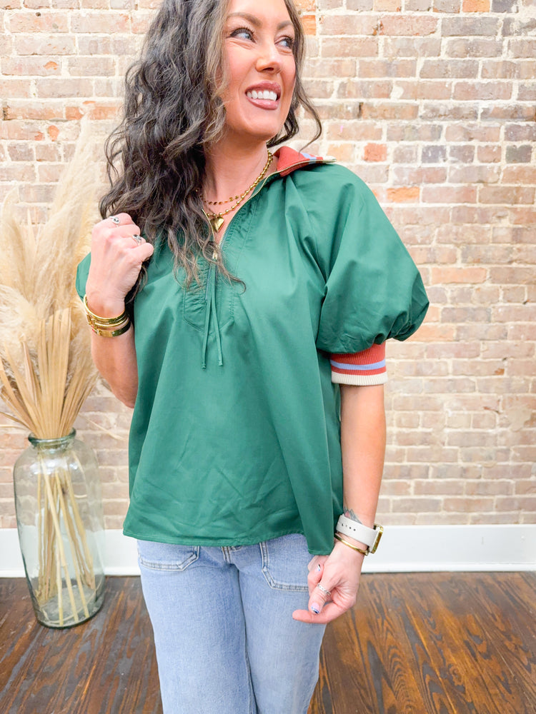 Raegan Collarded Top-Hunter Green