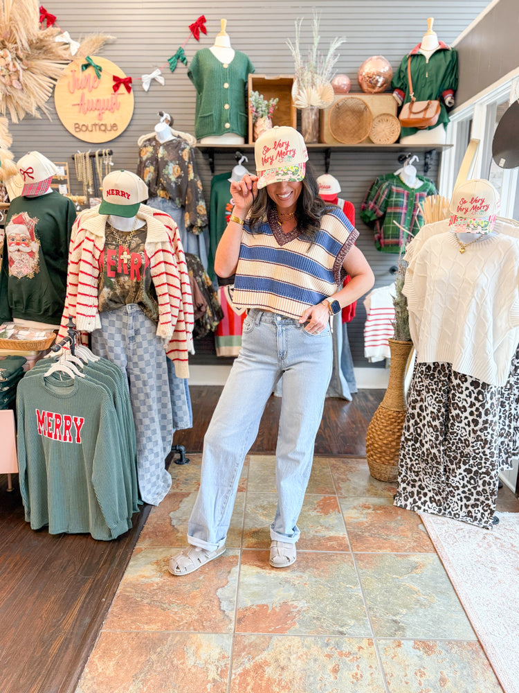 Paisley Stripe Sweater Vest-Blue