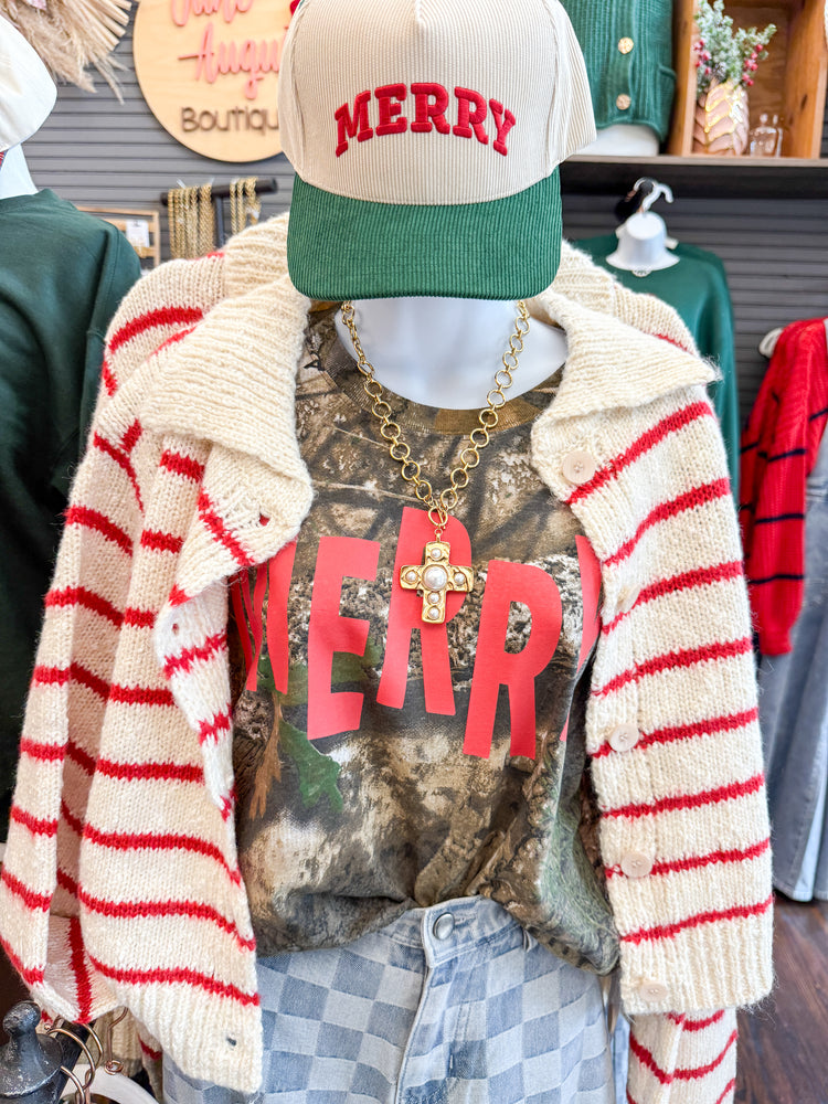 June Striped Cardigan-Red