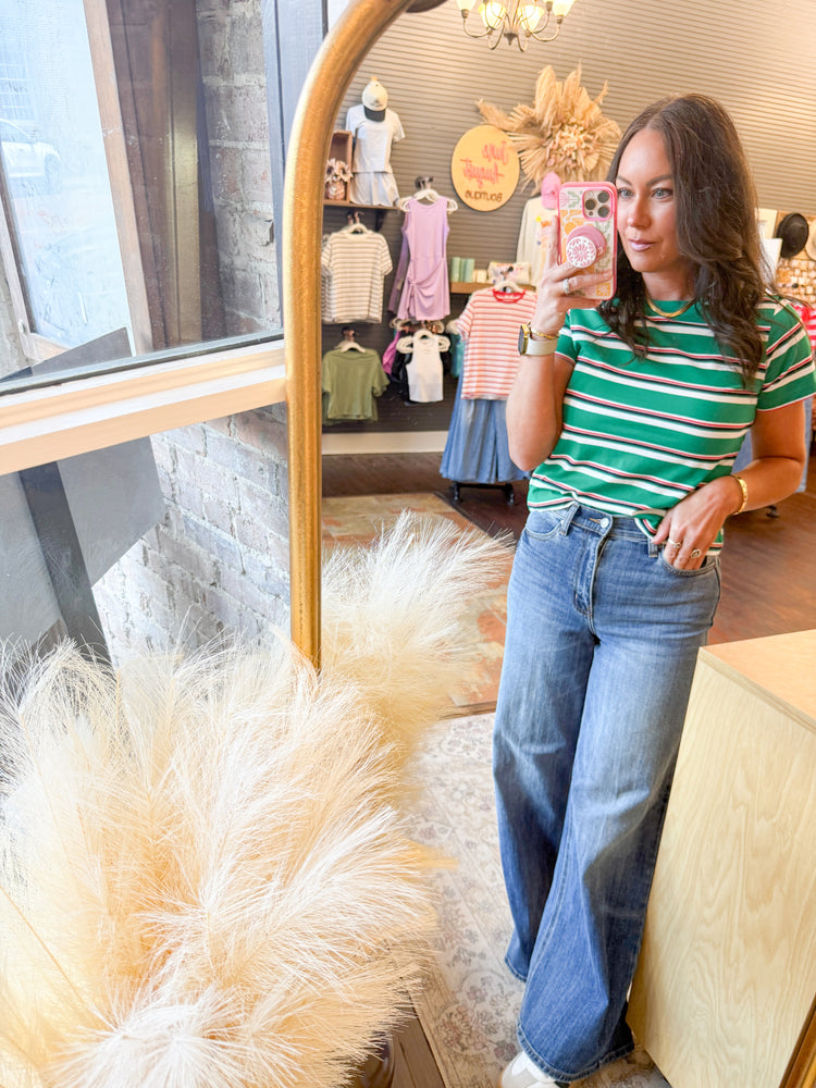 Lynette Striped Knit Top-Green