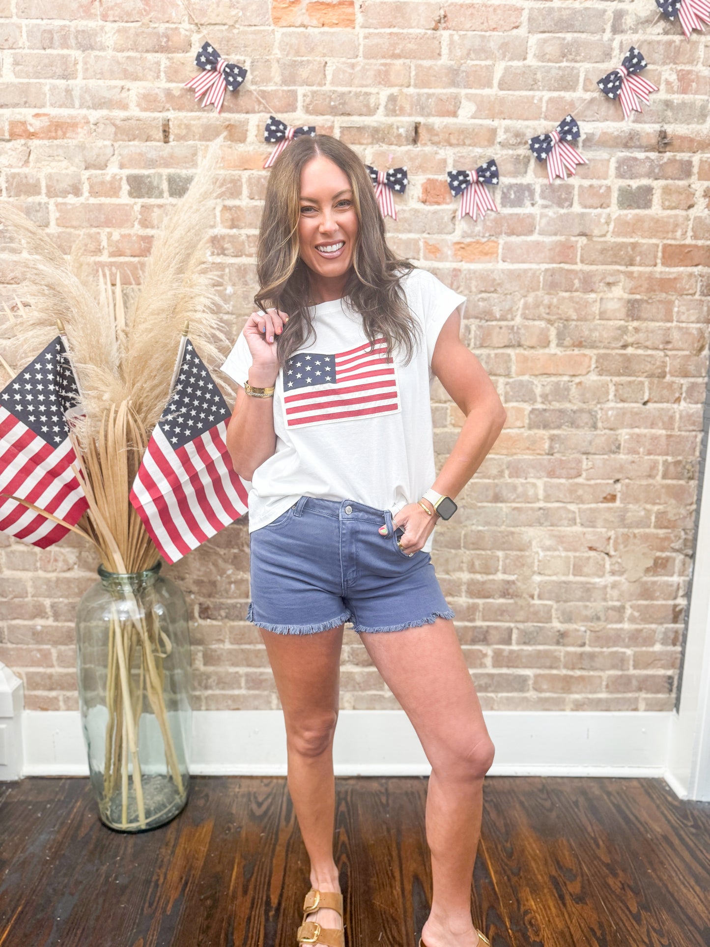 Lady American Flag Tee - White