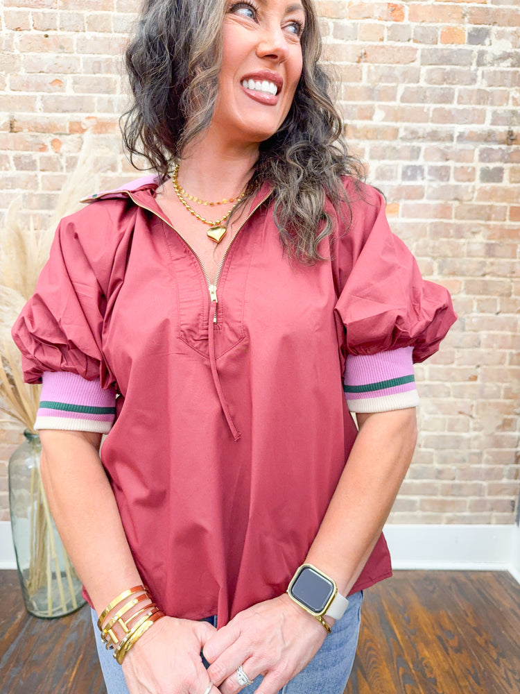 Raegan Collarded Top-Burgundy