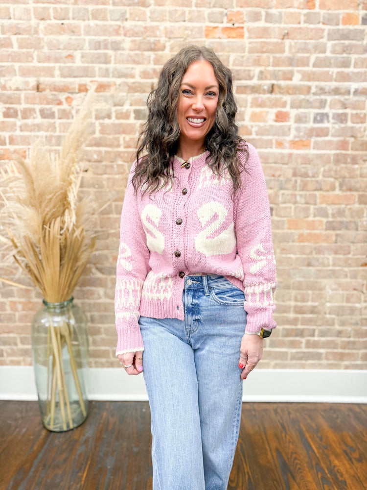 Raegan Swan Cardigan-Pink