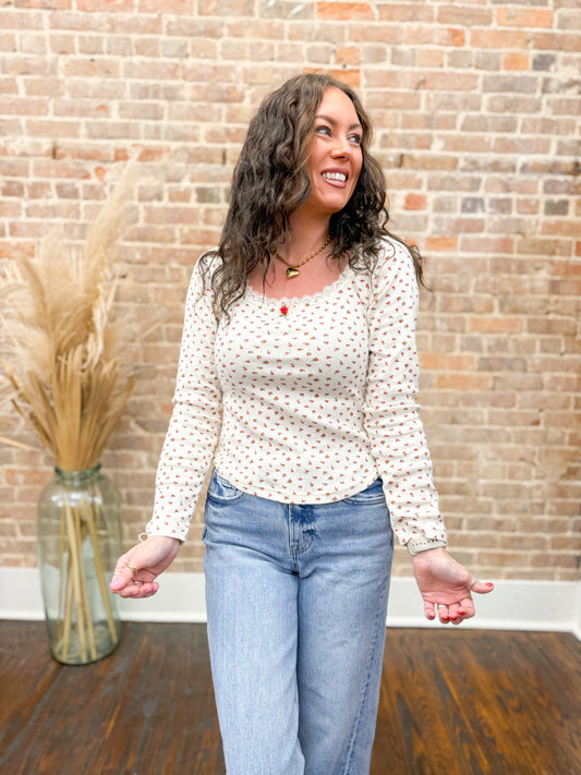 Everlee Printed Top-Cream