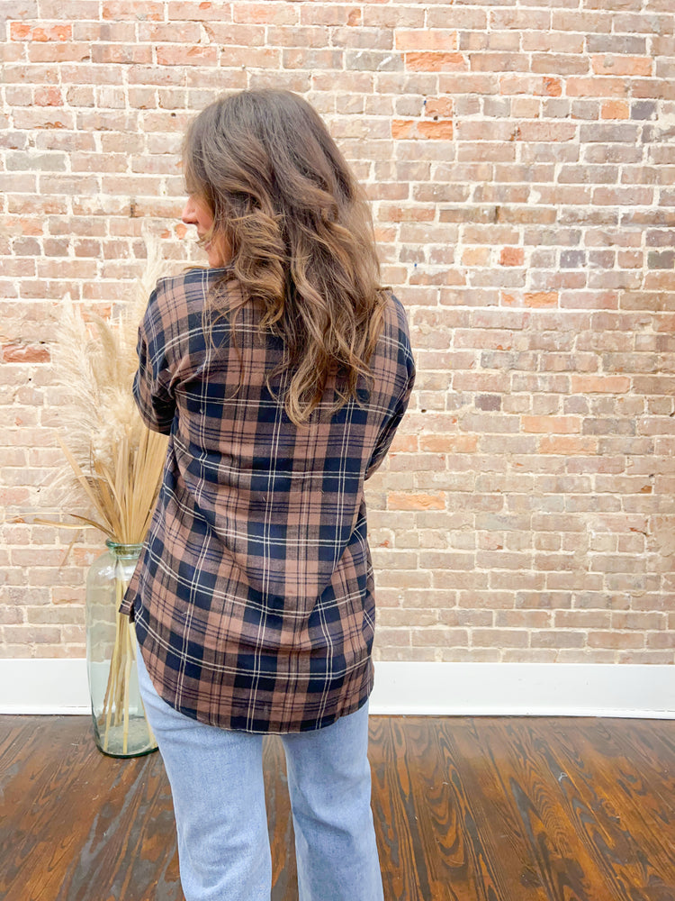 Nicole Oversized Flannel-Brown