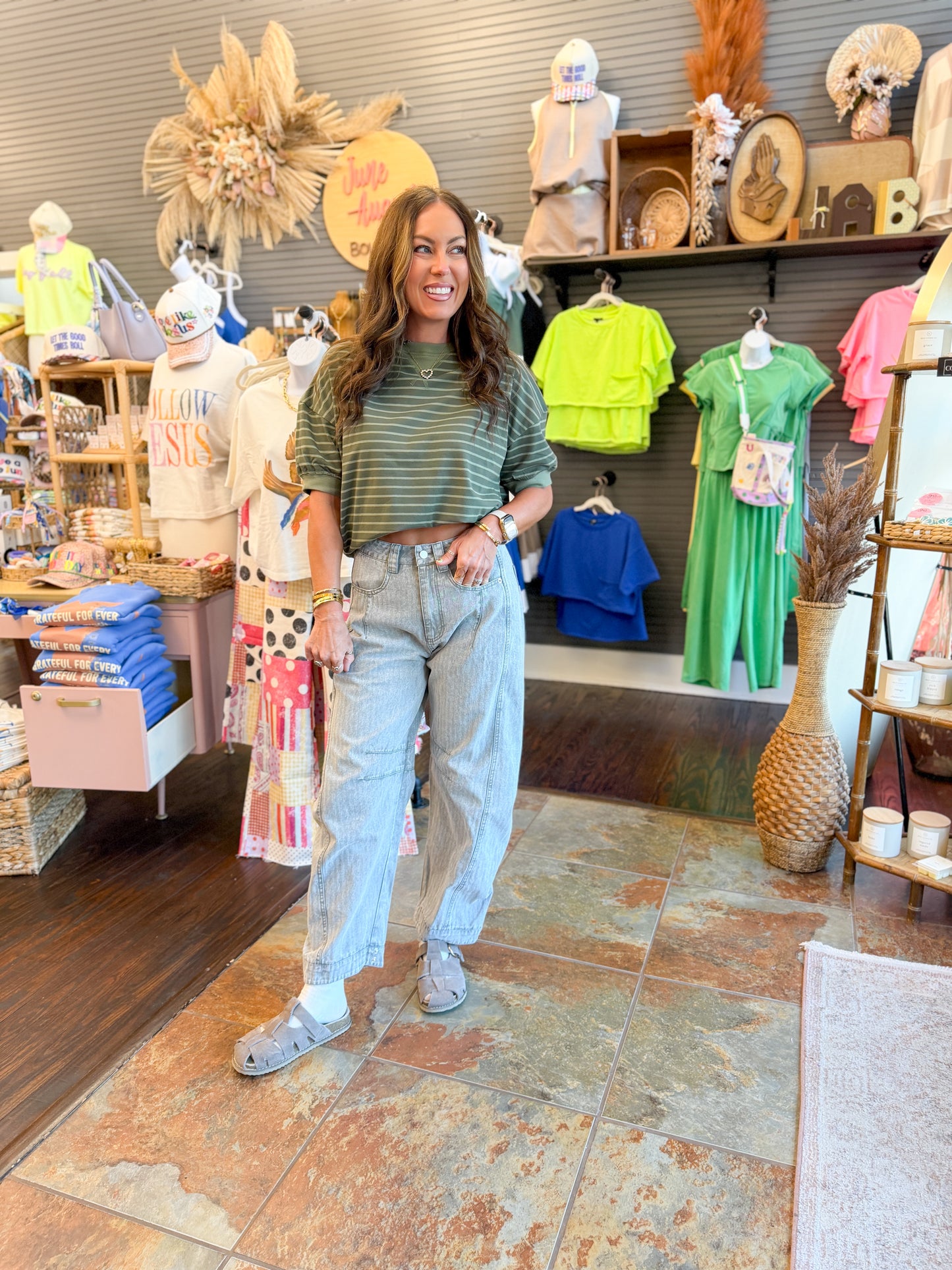 Hazel Striped Top-Olive/Green