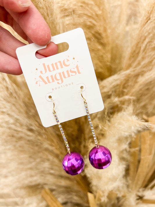 Purple Disco Ball Drop Earrings