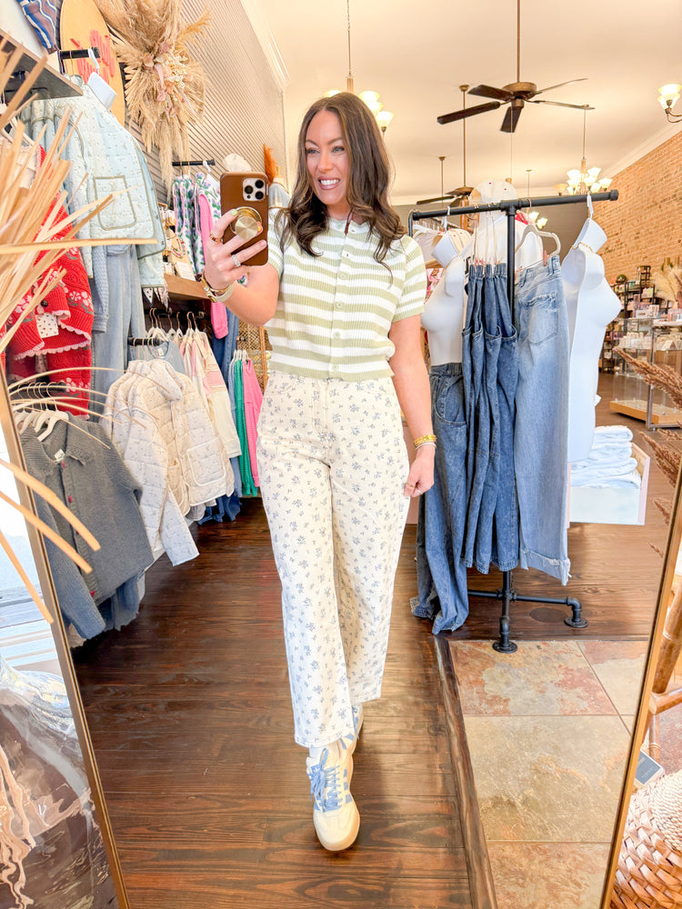 Crew Striped Sweater-Sage Green