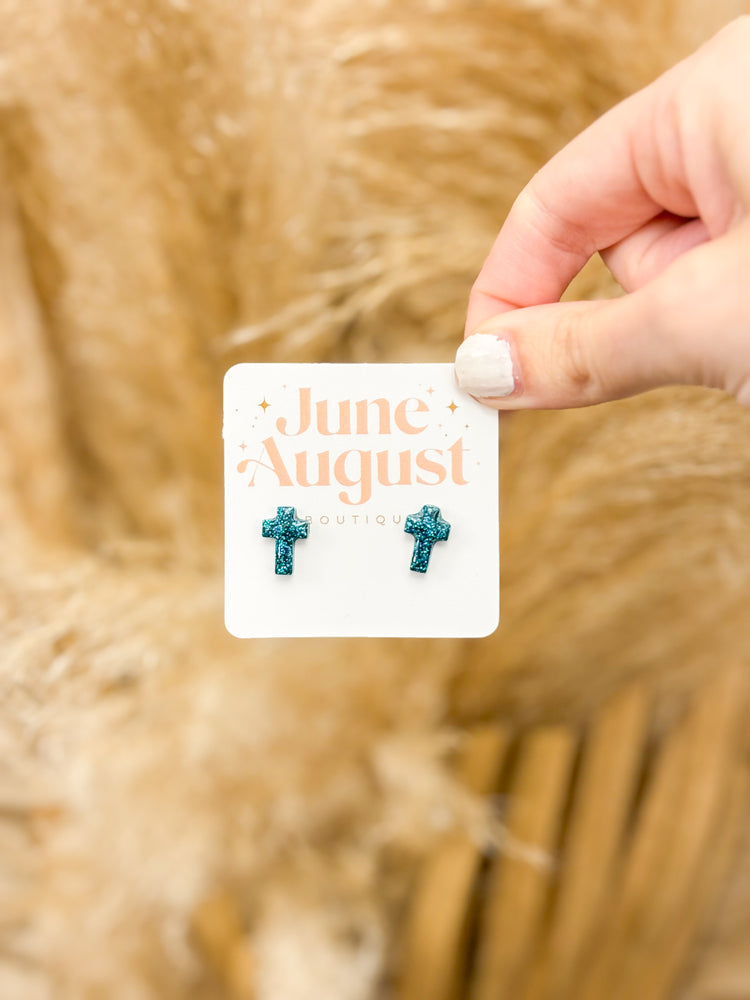 Claire Glitter Cross Studs