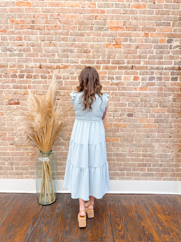 Bailey Flutter Sleeve Midi Dress-Blue